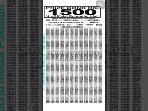 prize bond latest draw 1500.